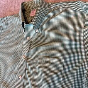Brooks Brothers Shirt Mens 17 1/2 Green Mini Check Button Up Long Sleeve No Iron